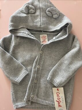 Cat & Jack Light Gray Knit Hooded Baby Cardigan